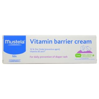 Mustela Vitamin Barrier 3.88 ounce Cream (3.88 ouncesQuantity One (1) creamTargeted area BodyFor all skin typesActive ingredients Water (aqua), zinc oxide, mineral oil (paraffinum liquidum), propylene glycol dioctanoate, methyl glucose dioleate, titani