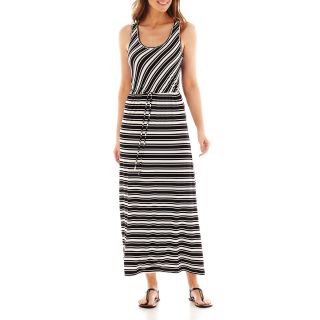 LIZ CLAIBORNE Sleeveless Striped Maxi Dress, Black/White