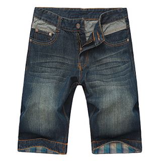 GBS Mens Korean Denim Slim Fit Short Pants(Dark Blue)