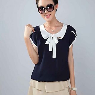 E Shop 2014 Summer Doll Collar Loose Fit Short Sleeve Chiffon Shirt (Black)