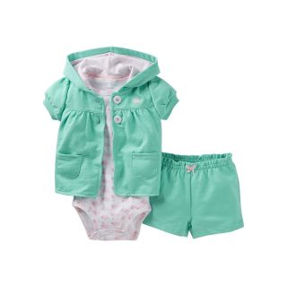 Carters Whale 3 pc. Hooded Cardigan Set   Girls newborn 24m, Turq Whale, Turq