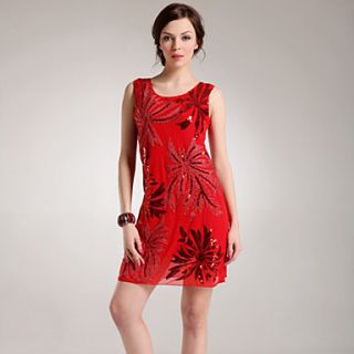Color Party Womens Coconut Tree Lace Slim Fit Long Dress (Red)