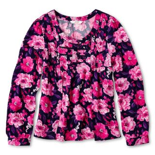 JOE FRESH Joe Fresh Floral Print Peplum Shirt   Girls 4 14, Navy, Girls