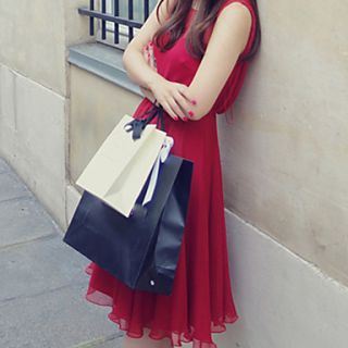 BeiYan Womens Korean Sleevless Solid Color Waist Dress(Red)