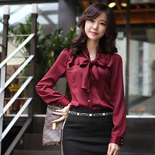 BeiYan Womens Simple Bow Silk Long Sleeve Shirt(Wine)