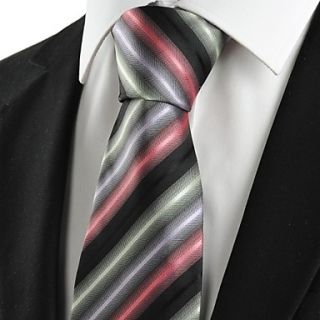 Tie New Striped Pink Grey Black Mens Tie Necktie Wedding Party Holiday Gift