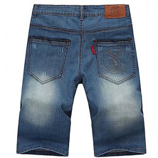 GBS Mens Denim Korean Slim Fit Thin Straight Mid Length Pants(Light Blue)