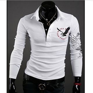 HKWB Casual Print Slim Lapel Long Sleeve Polo Shirt(White)