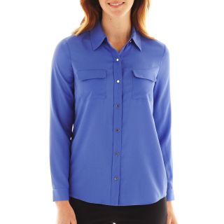 LIZ CLAIBORNE Long Sleeve Campshirt   Talls, Blue