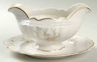 Royal Jackson Sandra (Gold Trim) Gravy Boat with Attached Underplate, Fine China
