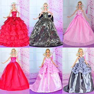 6 Pcs Barbie Doll Elegant Queen Evening Party Dress