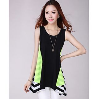 E Shop 2014 Summer Jointing Contrast Color Stripes Chiffon Dress (Green)