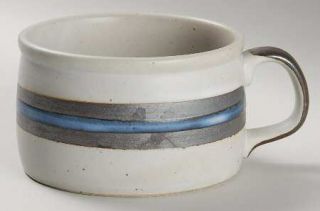 Otagiri Horizon Soup Mug, Fine China Dinnerware   Gray With Blue Stripes, Stonew