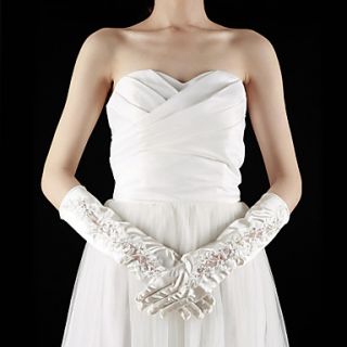 Satin / Lace Fingertips Elbow Length With Rhinestone Bridal Gloves (More Colors)