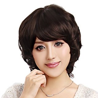 Capless Fashion Short High Quality Synthetic Curly Brown Hair Wigs Side Bang