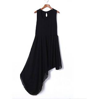 Yishabeier Fashion New Hypotenuse Irregular Skirt Dress(Black)