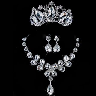 Luxurious Rhinestone Wedding Jewelry Set Including Tiara,Necklace,Earrings