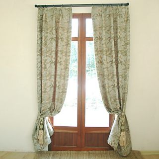 (One Pair) Traditional Cotton Green Floral Lined Curtain