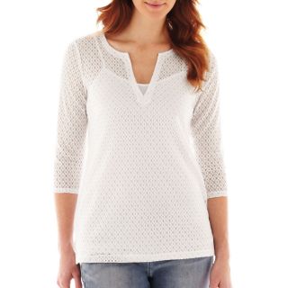 LIZ CLAIBORNE 3/4 Sleeve Lace Tunic Top with Cami, White