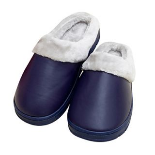 Mens Faux Leather Flat Heel Comfort Slippers