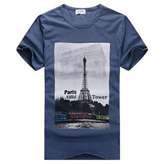 Mens Round Collar Eiffel Tower T Shirt