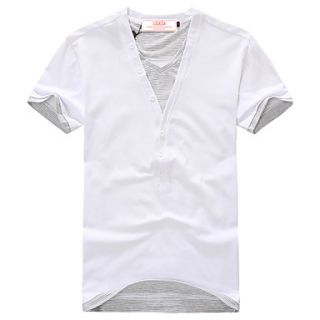 Lucassa Mens Simple V Neck Short Sleeve Casual T Shirt(White)