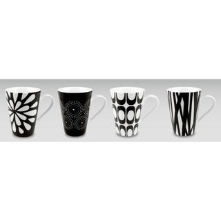 Konitz Assorted Design Black/ White Porcelain Mugs (set Of 4)