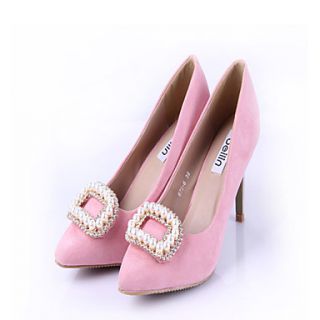 Womens Simple Pearl Decoration Solid Color High Heels(Pink)