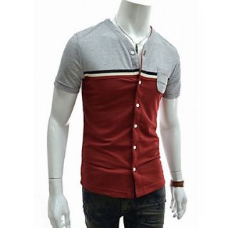 ZHELIN Mens V Neck Short Sleeve Bodycon Contrast Color Wine 100% Cotton T Shirt