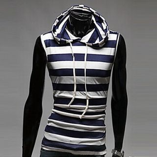 ZHELIN Mens Stripe Bodycon Short Sleeve Hoodie Navy Blue 100% Cotton T Shirt