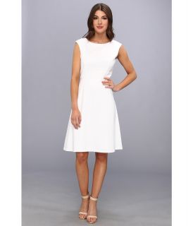 Calvin Klein Cap Sleeve Solid Aline Lux Fress Dress Womens Dress (White)
