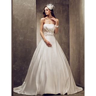 A line Strapless Court Train Satin Wedding Dress (699601)