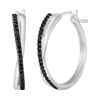 1/10 CT. T.W. Color Enhanced Black Diamond X Hoop Earrings, Womens