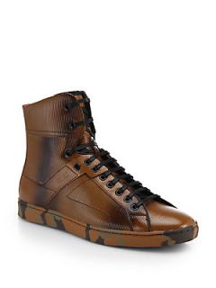 HUGO BOSS Ombre Camo Patent Leather High Top Sneakers   Brown