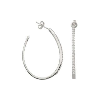 Bridge Jewelry Pure Silver Plated Cubic Zirconia Oval Hoop Earrings