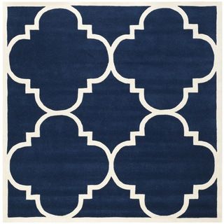 Handmade Moroccan Dark Blue Contemporary Wool Rug (89 Square)