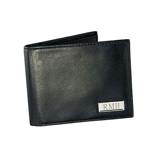Leather Bi fold Wallet with Engravable Plaque, Mens