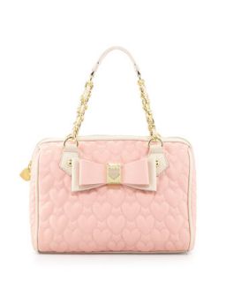 Two Tone Quilted Heart Satchel Bag, Blush