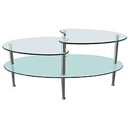 Metal Coffee Table with Frosted Glass (Silver Steel)