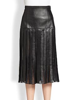 HONOR Pleated Leather & Organza Skirt   Black