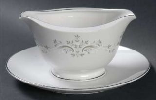 Sone Mealy Gravy Boat with Attached Underplate, Fine China Dinnerware   Gray & W