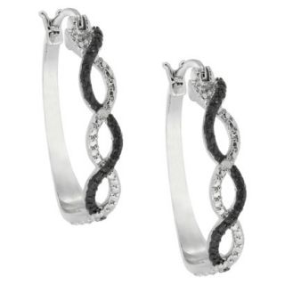 Silver Overlay Diamond Accent Black and White Infinity Hoop Earrings