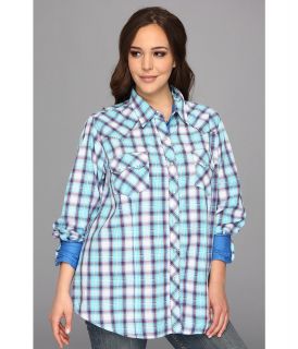 Roper Plus Size 9049 Turquoise Plaid Womens Long Sleeve Button Up (Blue)