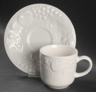 Housewares Intl Fruitful Flat Cup & Saucer Set, Fine China Dinnerware   Embossed