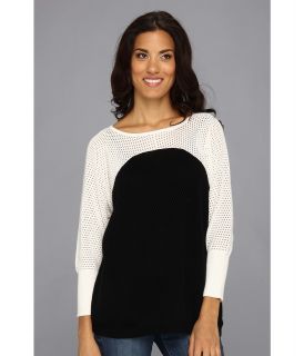 TWO by Vince Camuto Colorblock Pointelle Dolman Sweater Womens Sweater (Black)