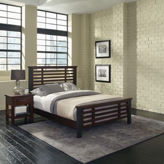 Cabin Creek Queen Bed And Night Stand (ChestnutMaterials Poplar solids and mahogany veneersFinish Multi step chestnut Bed dimensions 54 inches high x 65.5 inches wide x 88 inches deepNight stand dimensions 26 inches high x 24 inches wide x 18 inches d