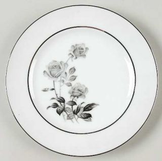 Yamaka Nocturne Salad Plate, Fine China Dinnerware   Gray/Pink Roses, Platinum T