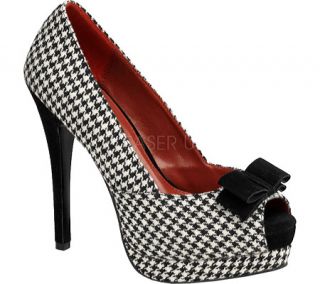 Womens Pin Up Bella 11   Houndstooth Fabric/Black Ornamented Shoes