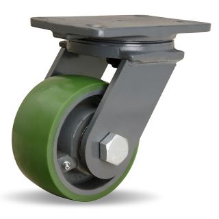 Hamilton Extended Service Casters   5Dia.X2.5W Polyurethane Wheel    3/4 Straight Roller Bearing   Swivel   Green