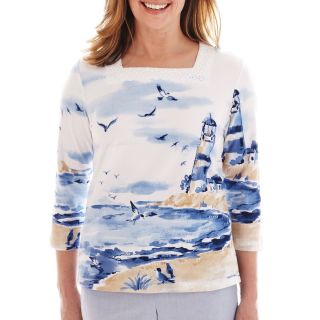Alfred Dunner Shore Thing Lighthouse Scenic Print Top